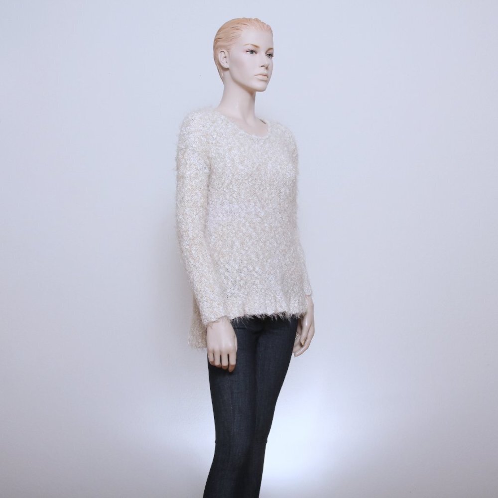 Hinge Fuzzy Popcorn Knit Pullover Sweater Cream Women Size XS